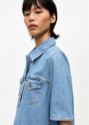 Broderie Anglaise denim mini kjole Light Blue Stone J1694 Ganni 